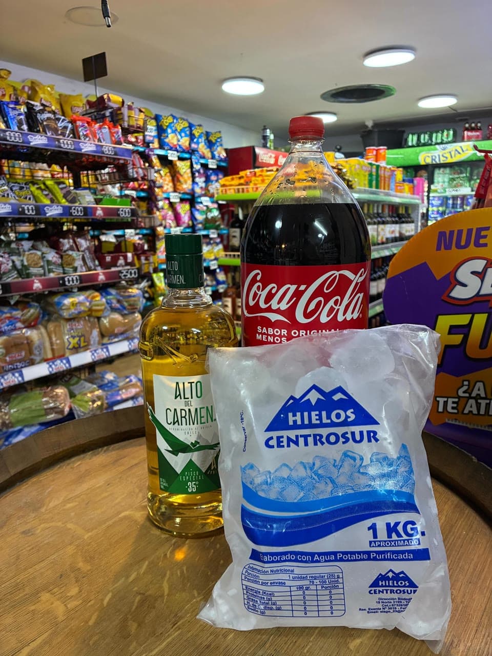 Promo Alto del Carmen 1 Litro + Bebida 3 Litros + Hielo